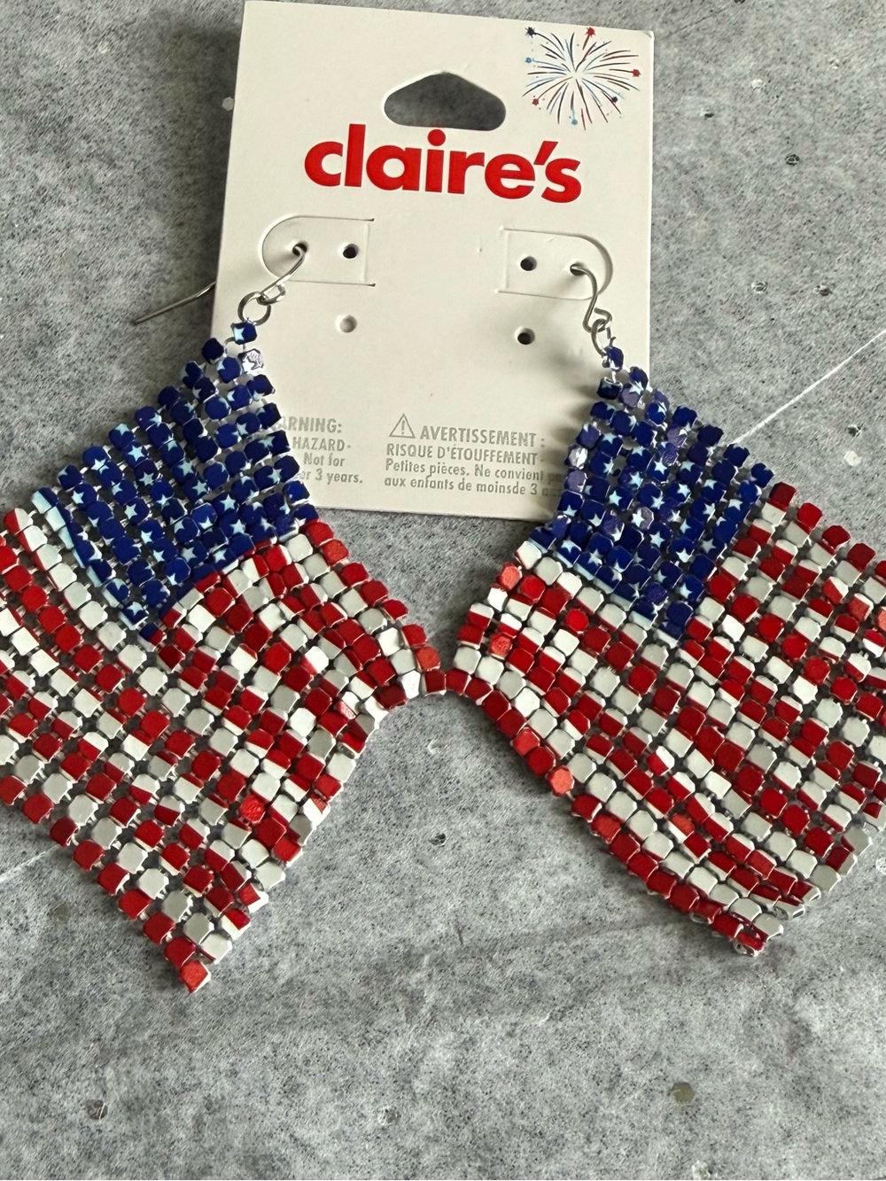 Claire's Red White Blue Rhinestone Fringe Earrings